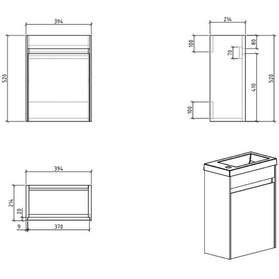 Тумба под раковину BelBagno Pietra Mini 40 PIETRA MINI-400-1A-SO-BL-L подвесная Bianco Lucido