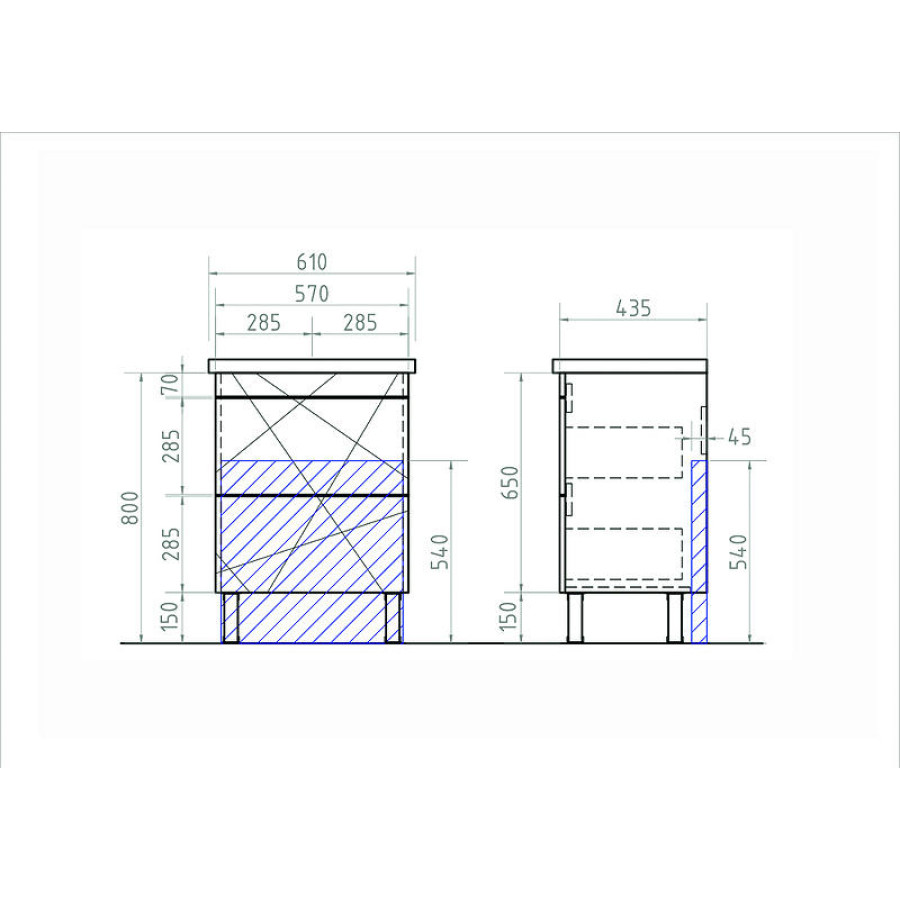 Тумба под раковину Vigo Geometry 60 tn.GEO.FOS.60.2Yбетон Бетон