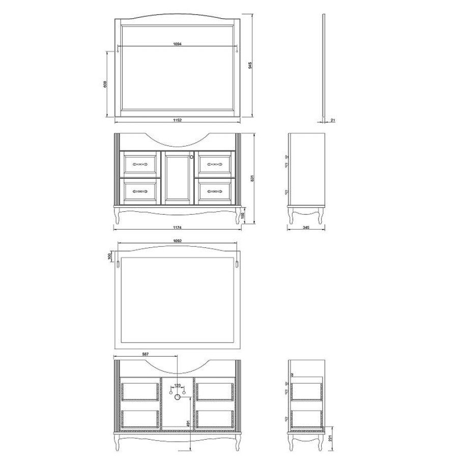 Тумба под раковину ValenHouse Эллина 120 E2120_ТСХ Слоновая кость