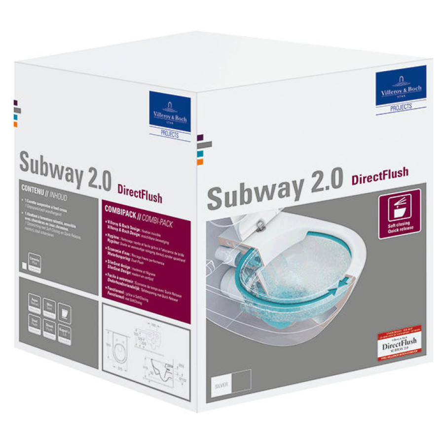 Подвесной унитаз Villeroy&Boch Subway 2.0 PLUS 5614R2R1 (5614R0R1+9M78S101) с сиденьем