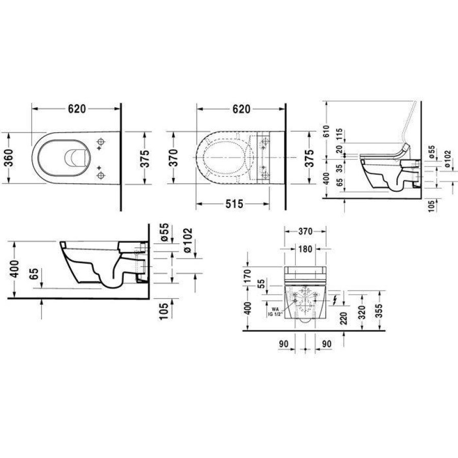 Подвесной унитаз Duravit Starck 2 2533590000 + 610001002000300 с функцией биде