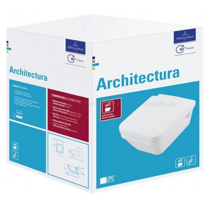Подвесной унитаз Villeroy&Boch Omnia Аrchitectura 5685HR01 безободковый с сиденьем микролифт