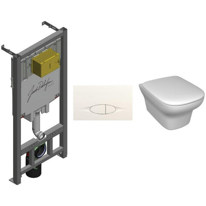 Комплект унитаз Jacob Delafon Vox E29025-NF+E29026-01R+EDM102-00+E20142-00 с инсталляцией, клавишей и сиденьем
