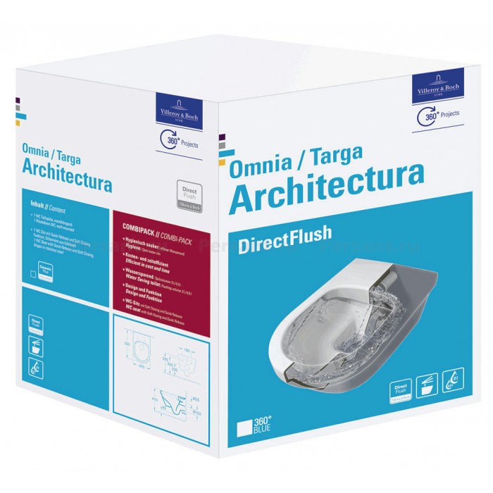Подвесной унитаз Villeroy&Boch Omnia Architectura безободковый с сиденьем микролифт 5684HR01