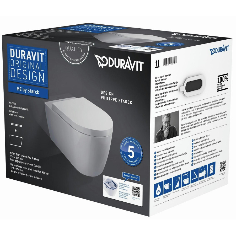 Унитаз подвесной Duravit ME by Starck Rimless 45290900A1 (2529090000+0020090000) с сиденьем микролифт