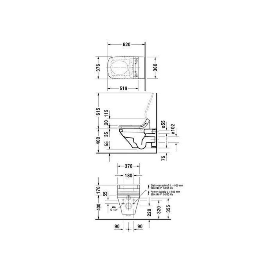 Подвесной унитаз Duravit DuraStyle 2537590000 + 610200002000300 с функцией биде