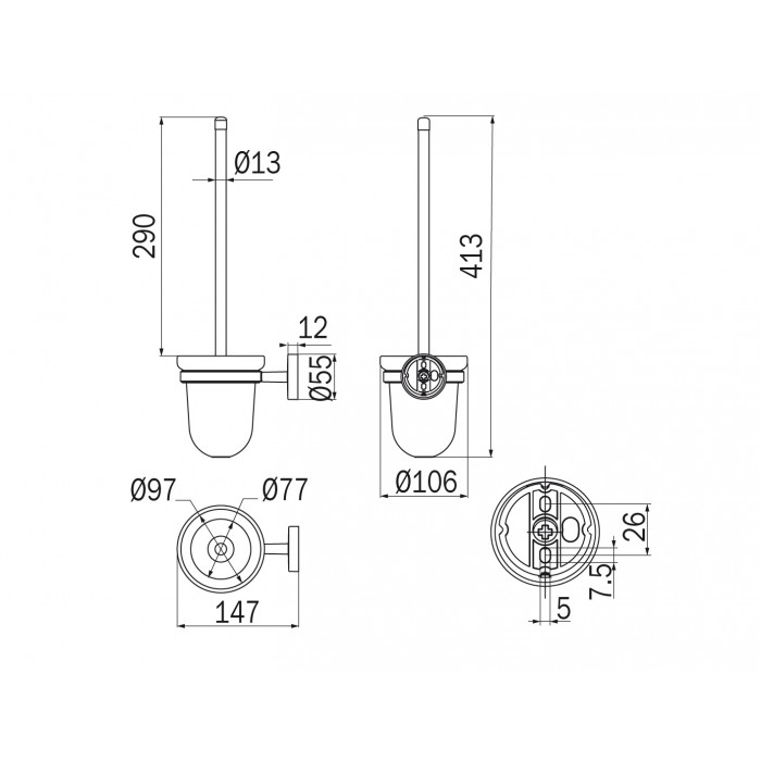 INDA Forum A36140CR21 Ёршик для унитаза подвесной (хром)