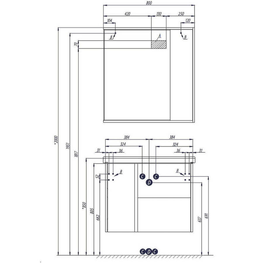 Зеркало со шкафом Aquaton Стоун 80 R 1A228302SX850 с подсветкой Сосна арлингтон