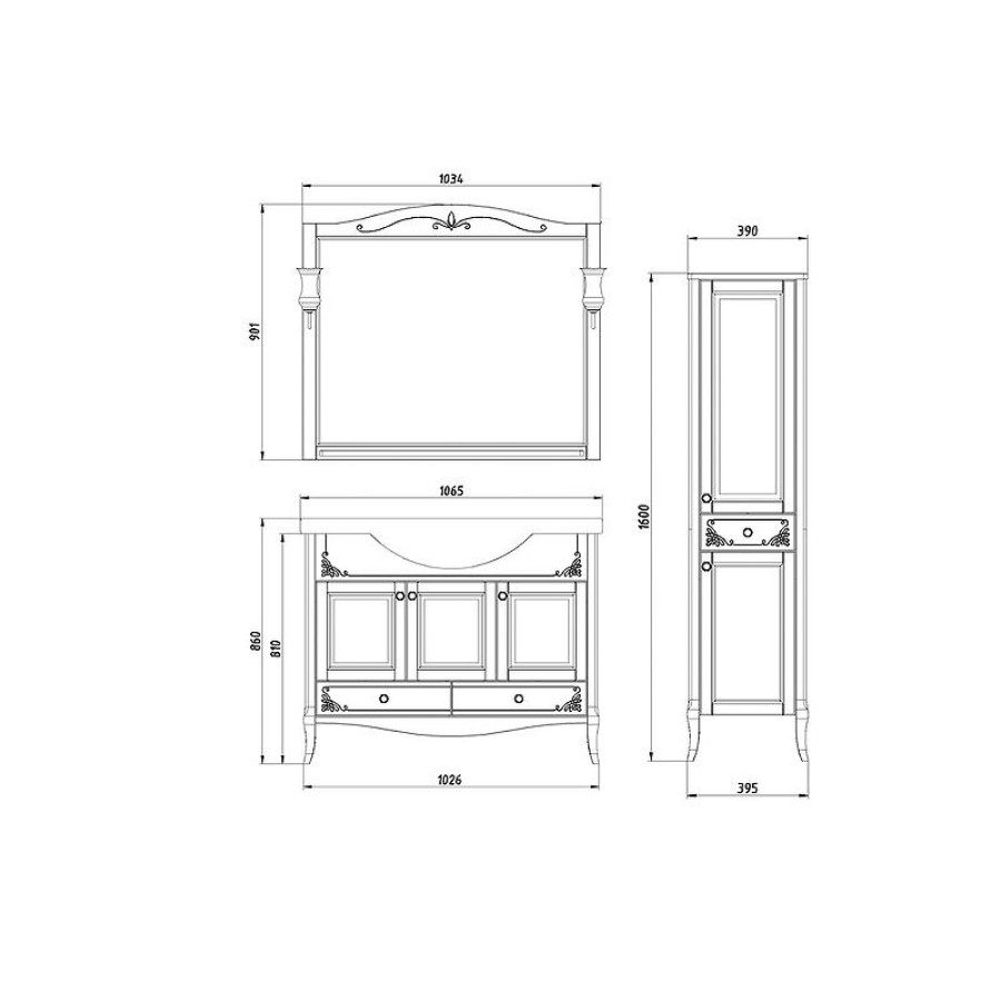 Зеркало ASB-Woodline Салерно 105 9692 со светильниками Антикварный орех