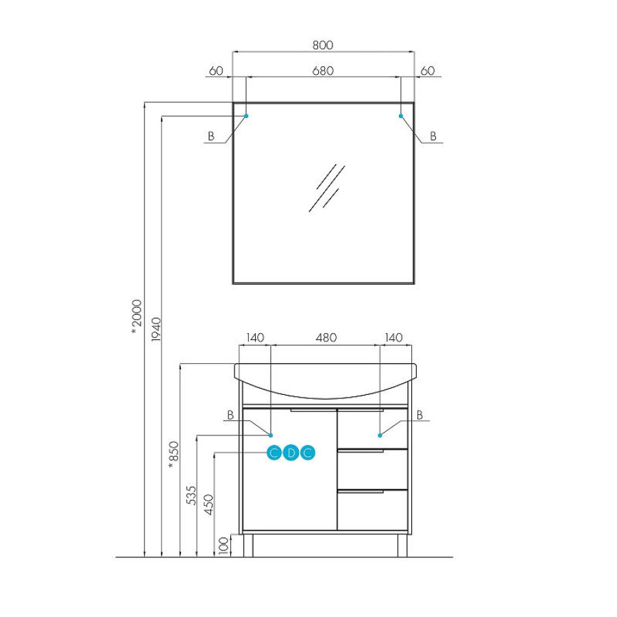 Зеркало Aquaton Рико 80 1A216502RI010 Белое