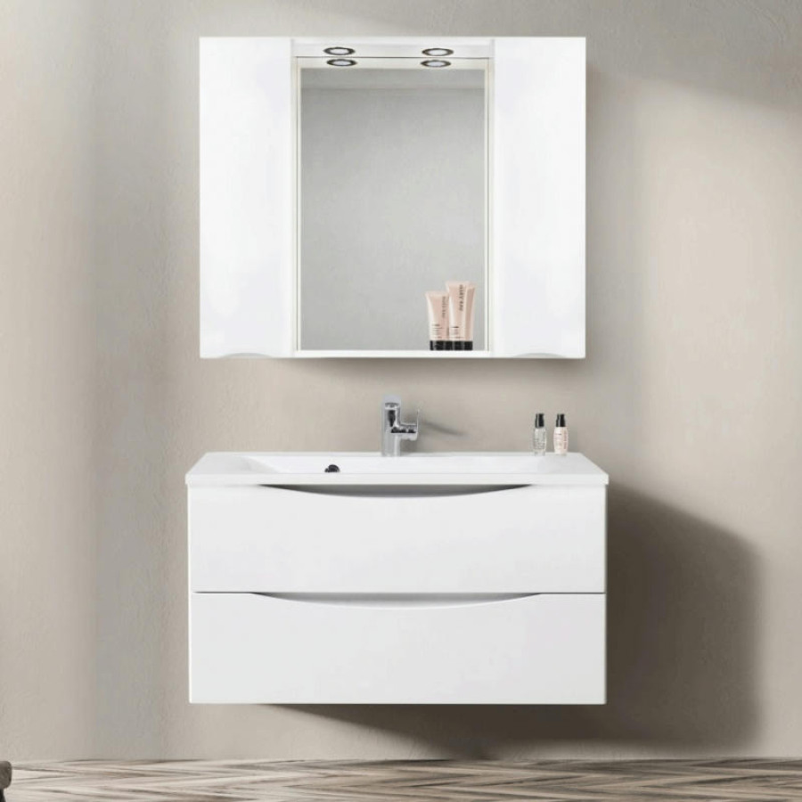 Зеркало со шкафом BelBagno MARINO-SPC-1200/750-2A-BL-P 120 с подсветкой Bianco Lucido