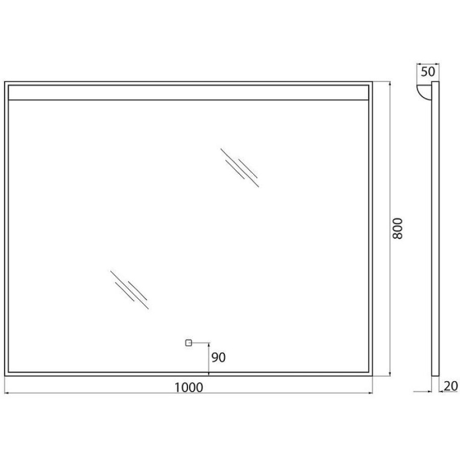 Зеркало BelBagno SPC-UNO-1000-800-TCH с подсветкой с сенсорным выключателем