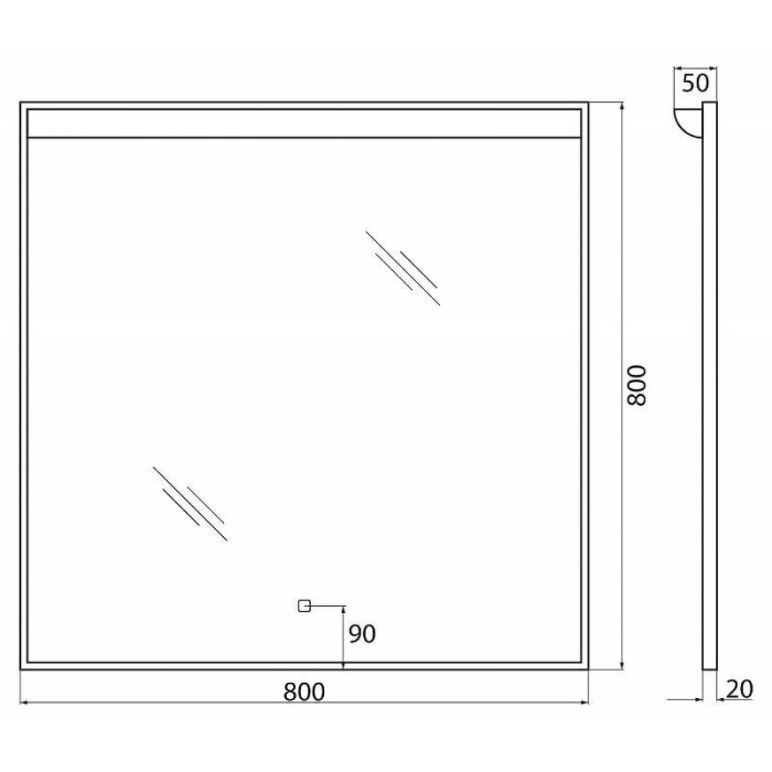 Зеркало BelBagno Uno 80x80 SPC-UNO-800-800-TCH с подсветкой с сенсорным выключателем