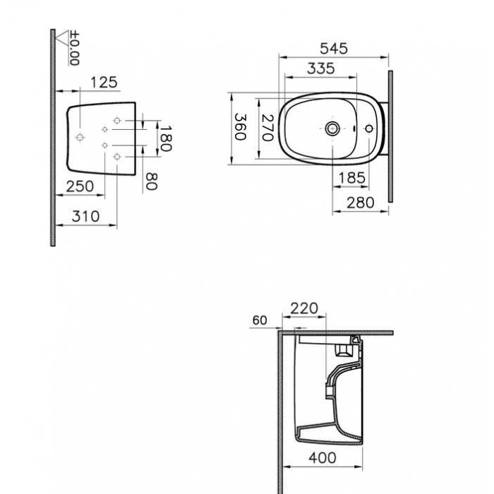 Биде подвесное Vitra Plural 7831B401-0288 белое матовое