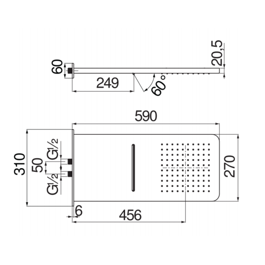 Верхний душ Nobili AD139/130CR 59х27 см