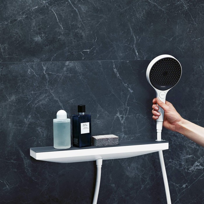 Держатель для душа Hansgrohe Porter 500 26858700 с полкой и шланговым подключением, белый матовый
