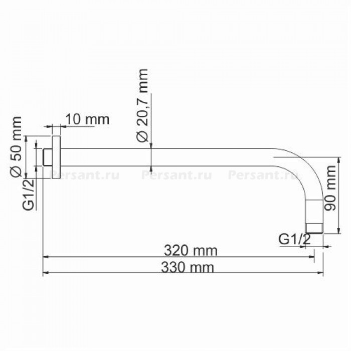 Держатель верхнего душа WasserKRAFT A097 32 см, никель матовый