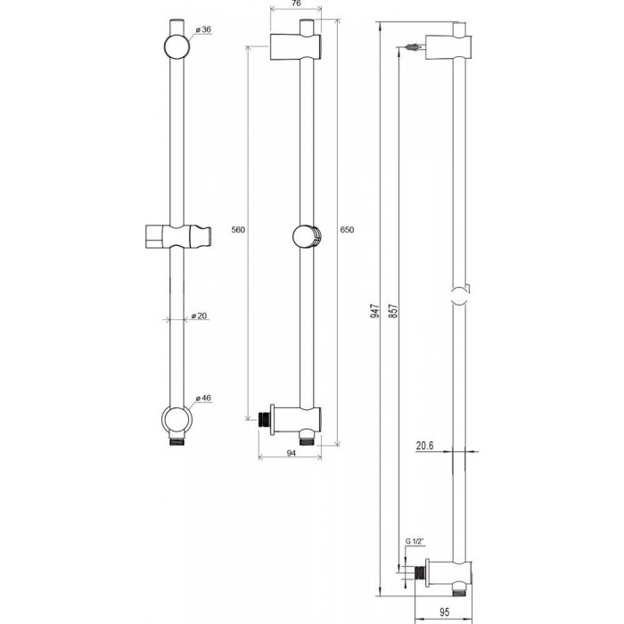 Душевая штанга Ravak 90 см X07P366 хром