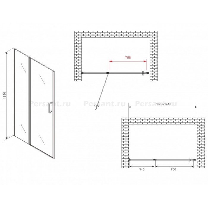 Душевая дверь Abber Sonnenstrand 140 AG04140S профиль Хром стекло прозрачное