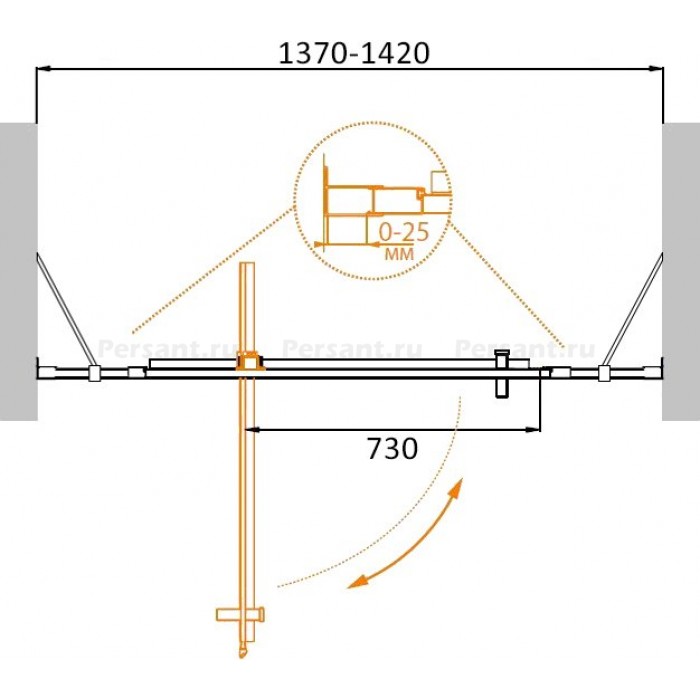 Душевая дверь Cezares Molveno 140 MOLVENO-BA-12-100+40-C-Cr-IV профиль хром стекло прозрачное