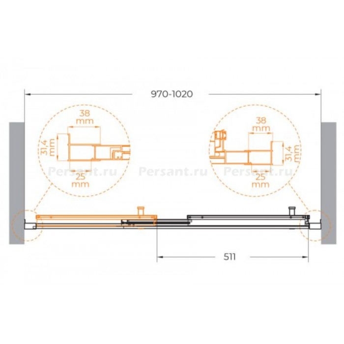 Душевая дверь Cezares Molveno 100 MOLVENO-BF-3-100-C-BORO-IV золото брашированное стекло прозрачное