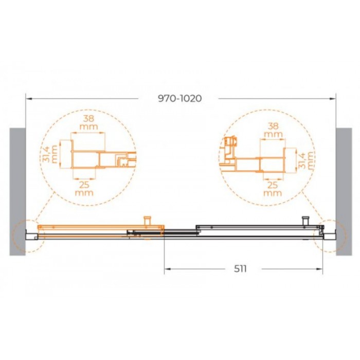 Душевая дверь Cezares Molveno 100 MOLVENO-BF-3-100-C-BORO-IV золото брашированное стекло прозрачное