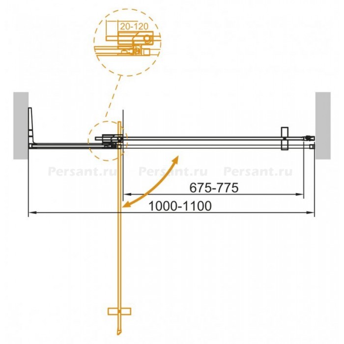 Душевая дверь Cezares Slider 110 SLIDER-B-1-100/110-C-BORO золото брашированное стекло прозрачное