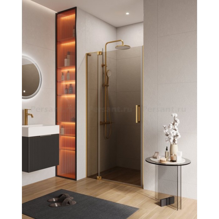 Душевая дверь Cezares Slider 100 SLIDER-B-1-90/100-BR-BORO золото брашированное стекло бронзовое