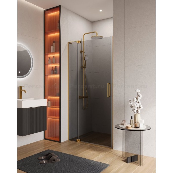 Душевая дверь Cezares Slider 100 SLIDER-B-1-90/100-GRIGIO-BORO золото брашированное стекло серое
