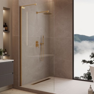 Душевая перегородка Vincea Walk-In 90 VLSW-1H900CLG золото брашированное, прозрачное стекло
