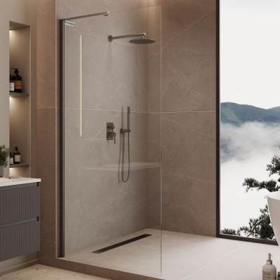 Душевая перегородка Vincea Walk-In 90 VLSW-1H900CLGM вороненая сталь, прозрачное стекло