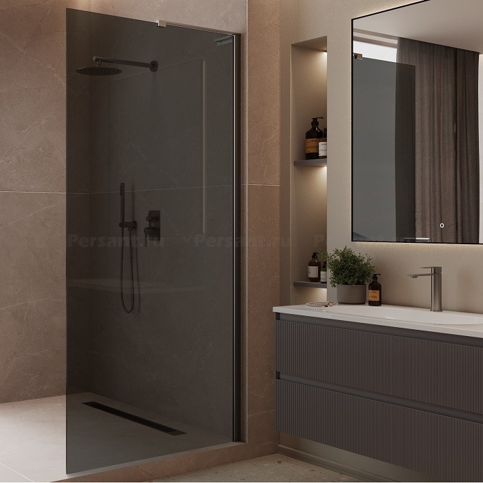 Душевая перегородка Vincea Walk-In 110 VLSW-1H110CGGM вороненая сталь, тонированное стекло