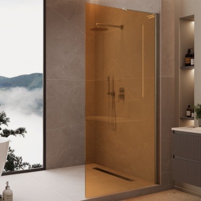 Душевая перегородка Vincea Walk-In 90 VLSW-1H900GSBN профиль никель, стекло янтарь