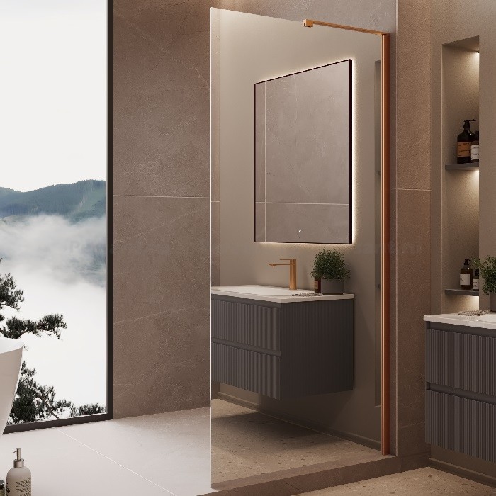 Душевая перегородка Vincea Walk-In 90 VLSW-1H900MRBC профиль медь, зеркальное стекло