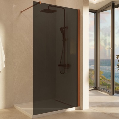Душевая перегородка Vincea Walk-In 120 VSW-1H120CGBC профиль медь, тонированное стекло