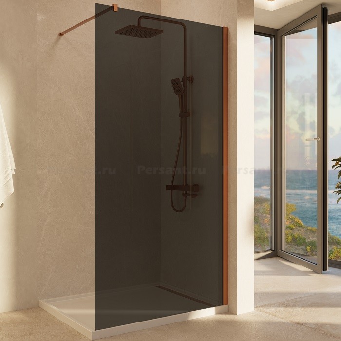 Душевая перегородка Vincea Walk-In 110 VSW-1H110CGBC профиль медь, тонированное стекло