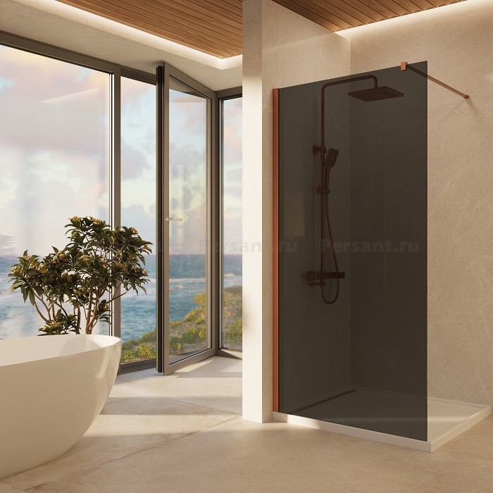 Душевая перегородка Vincea Walk-In 110 VSW-1H110CGBC профиль медь, тонированное стекло