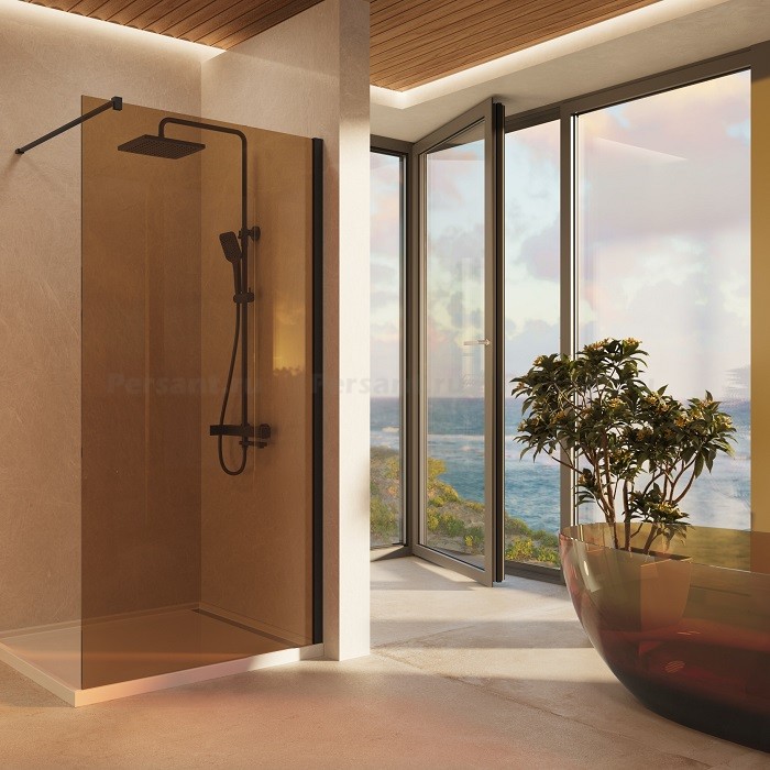 Душевая перегородка Vincea Walk-In 90 VSW-1H900GSB профиль черный, стекло янтарь