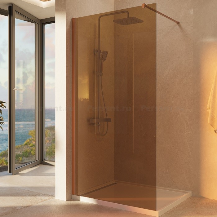Душевая перегородка Vincea Walk-In 100 VSW-1H100GSBC профиль медь, стекло янтарь