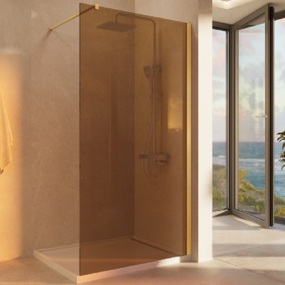 Душевая перегородка Vincea Walk-In 90 VSW-1H900GSG золото брашированное, стекло янтарь