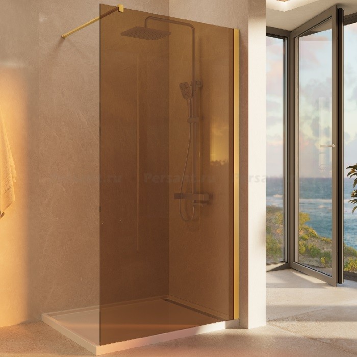 Душевая перегородка Vincea Walk-In 100 VSW-1H100GSG золото брашированное, стекло янтарь