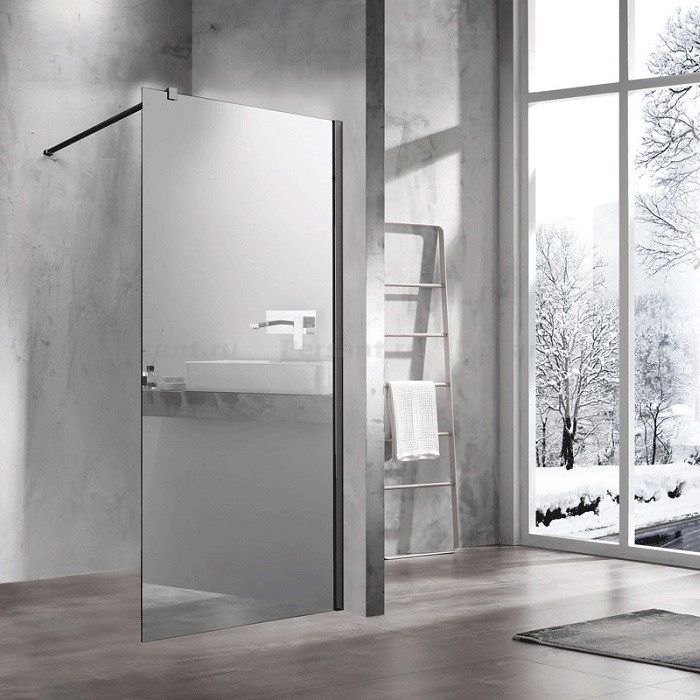Душевая перегородка Vincea Walk-In 100 VSW-1H100MRB профиль черный, зеркальное стекло