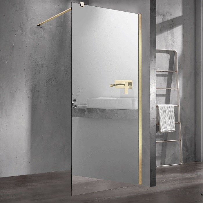 Душевая перегородка Vincea Walk-In 100 VSW-1H100MRG золото брашированное, зеркальное стекло