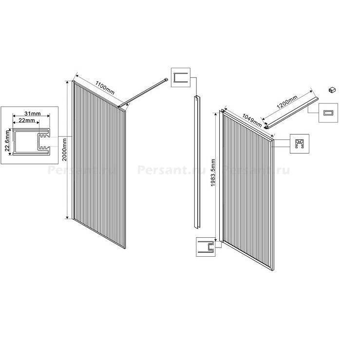 Душевая перегородка Vincea Walk-In 110 VSW-1HP110FLBN профиль никель, рифленое стекло