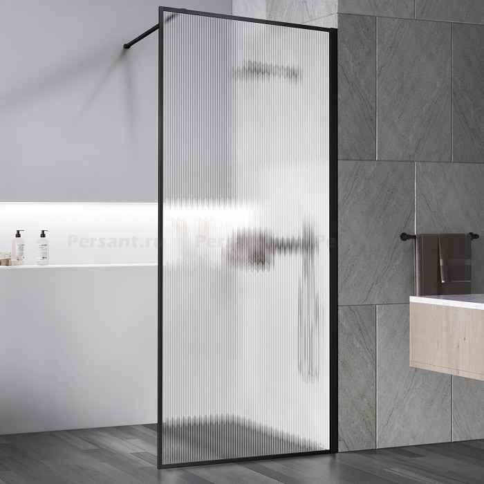 Душевая перегородка Vincea Walk-In 100 VSW-1HP100FLB профиль черный, рифленое стекло