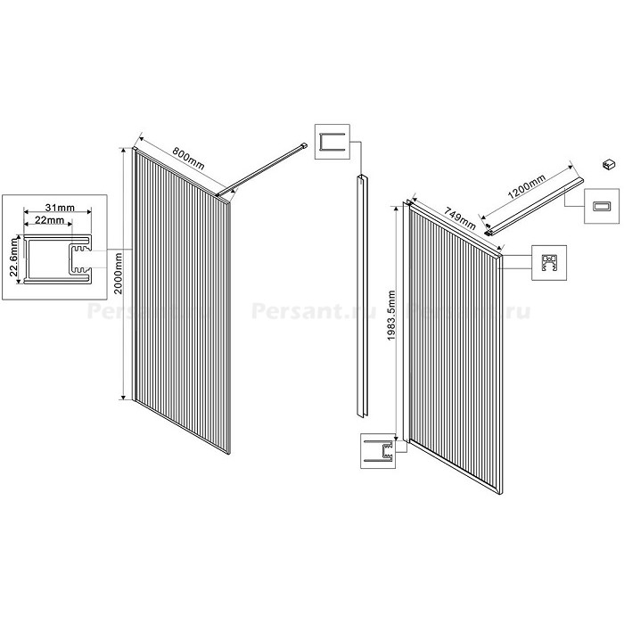 Душевая перегородка Vincea Walk-In 80 VSW-1HP800FLGM вороненая сталь, рифленое стекло