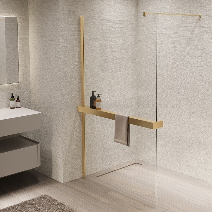 Душевая перегородка Vincea Walk-In 100 VSW-1HR100CLG золото брашированное, прозрачное стекло