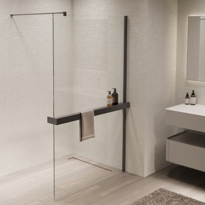 Душевая перегородка Vincea Walk-In 100 VSW-1HR100CLGM вороненая сталь, прозрачное стекло