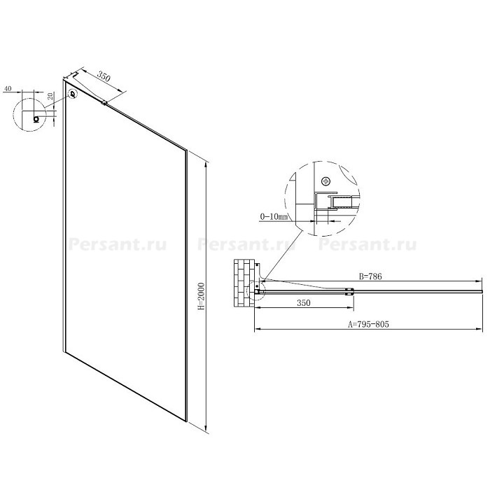 Душевая перегородка Vincea Walk-In 80 VSWL-7HS800CL профиль хром, прозрачное стекло