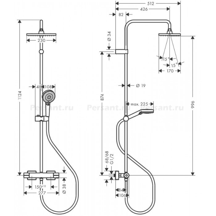 Душевая стойка Hansgrohe Vernis Shape Showerpipe 230 1jet 26286670 c термостатом, черная